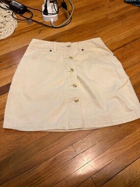 Button-Front Cream Mini Skirt